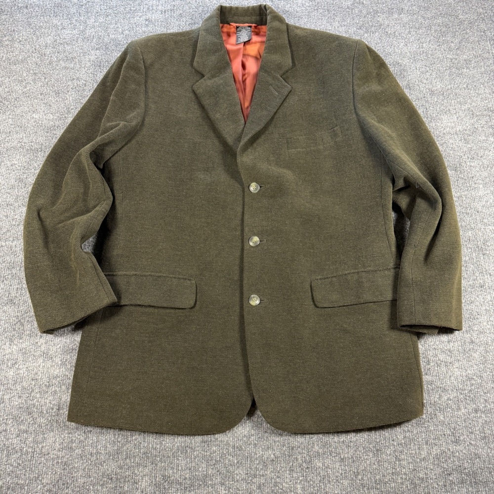 Claiborne Textured Cotton Wool Blend Olive Green Blazer Size 42R Dark Academia
